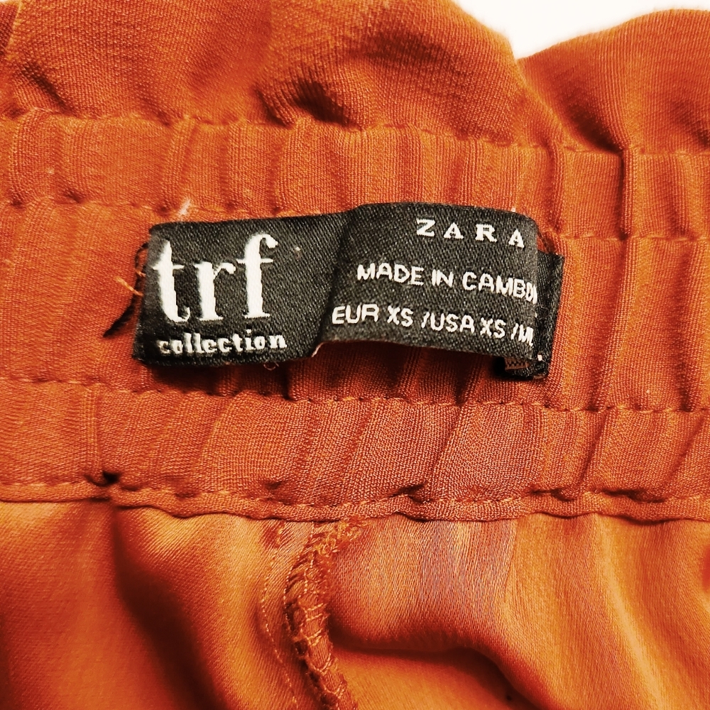Zara TRF Collection Rust Orange Paperbag Waist Pull On Pants Size XS - Picture 4 of 9